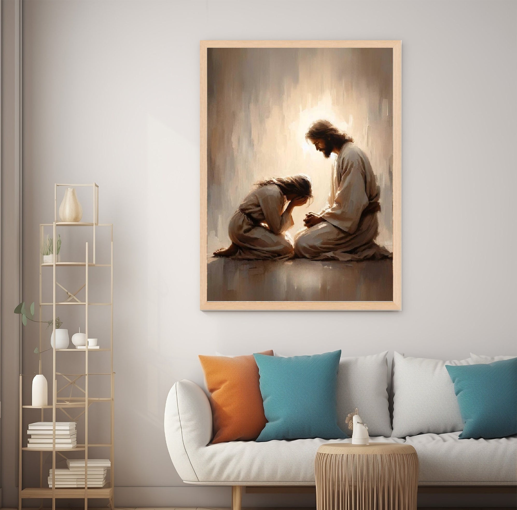 Healed Pain Poster, Jesus with Woman Poster, Christian Wall Art, Jesus and Girl Art, Bible Art Poster